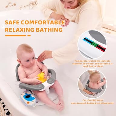 LDIIDII Baby Bath Seat for Babies 6 Months & Up Sitting Up,Infant Bath Seat with Temperature Alert+Open Backrest+on/Off Armrest,Toddler Bath seat Baby Bath Chair for Bathtub,Tub,Sink Grey - Image 2