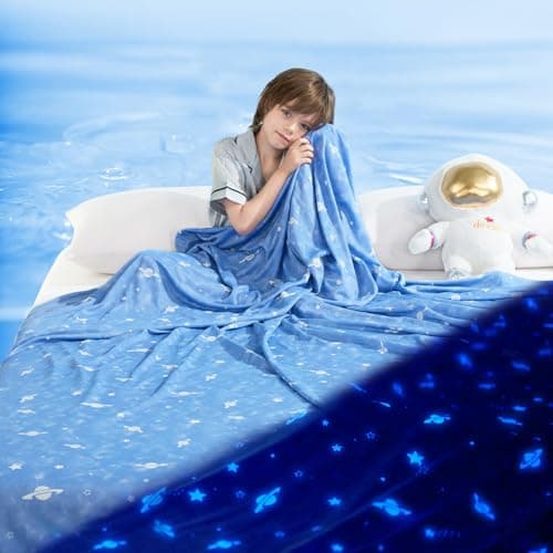 LUXEAR Cooling Blanket, Glow in the Dark Blanket Star Cosmic Cool Blanket for Boys Girls Gift Cooling Throw Blanket Keep Child/Adults Cool All Night Soft Breathable Summer Blanket for Bed Sofa 59x79in - Image 1