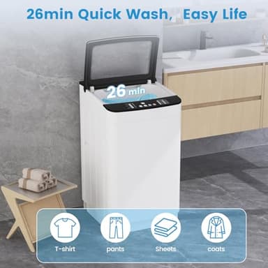 VCJ Portable Washing Machine, 25lbs Fully Automatic Washer with Stainless Steel Tub, 10 Wash Programs, 400W Powerful Motor with Drain Pump, Quiet Operation, Ideal for Apartments & Homes - Image 3