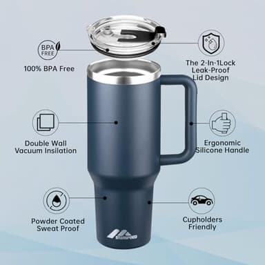 StarSpeed 40 oz Tumbler with Handle and Straw Lid | Stainless Steel Water Bottle Travel Mug Reusable Insulated Cup With Lid And Straw, Keep Cold Heat and Ice for Hours(40oz,Indigo)… - Image 3