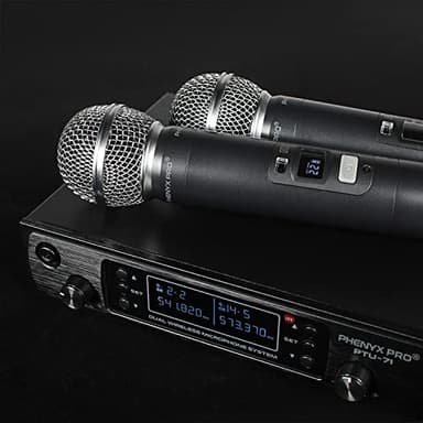 Phenyx Pro Wireless Microphone System, Dual Wireless Mics,w/ 2 Handhelds, Auto Scan,2x100 UHF Frequencies,328ft Range,Dynamic Microphone for Singing, Karaoke, Church(PTU-71-2H) - Image 8