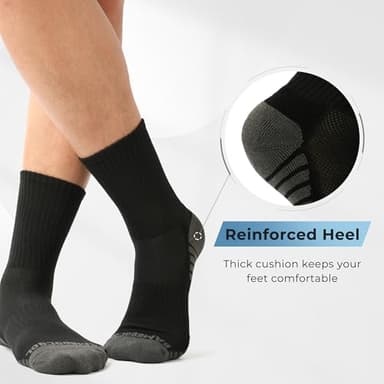 BAMBOO COOL Men's Crew Socks Athletic Running Sports Socks, Cushioned Moisture Wicking, Breathable Arch Support 6 Pack Black - Image 4