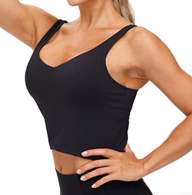 Women’s Longline Sports Bra Wirefree Padded Medium Support Yoga Bras Gym Running Workout Tank Tops (Black, X-Large) - Image 3