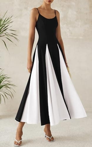 PRETTYGARDEN Spaghetti Strap Backless Summer Dresses for Women 2025 Flowy Maxi Dresses Sleeveless Wedding Guest Dress (Black White, Large) - Image 7