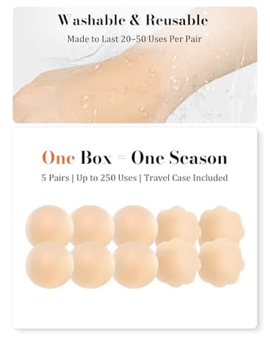 VOCH GALA 5Pairs Nipple Covers for Women Reusable, Adhesive Silicone Nipple Pasties, Sticky Bra Pasties Petals - Image 3
