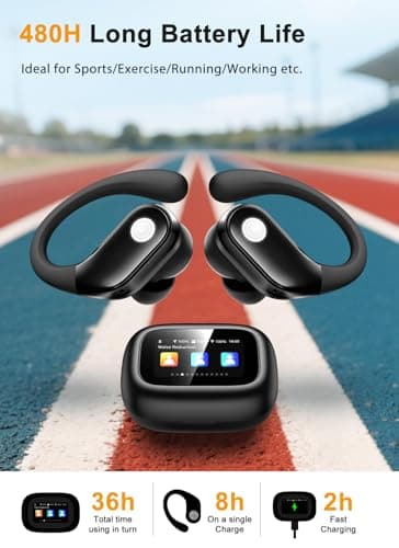 jaddsa Wireless Earbuds, ENC Noise Cancelling Sport Ear Buds with Multifunctional Touch Screen, Bluetooth 5.4 Headphones, Bass Stereo Sound, 5 EQ Over-Ear Earbuds for Sports/Workout/Gym-Black - Image 3