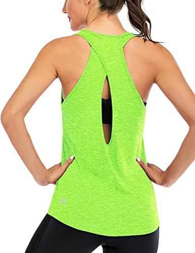 ICTIVE Womens Cross Backless Workout Tops for Women Racerback Open Back Shirts Athletic Sleeveless Clothes Neon Green XL - Image 1