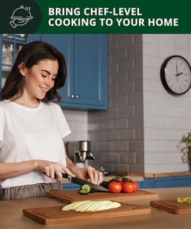 ROYAL CRAFT WOOD Wooden Cutting Boards for Kitchen Meal Prep & Serving - Bamboo Wood Serving Board Set with Deep Juice Groove Side Handles - Charcuterie & Chopping Butcher Block for Meat (3 Pcs) - Image 8