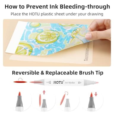 HOTU Alcohol Markers Brush and Fine Tip 50 Colors Dual Tips Art Marker Set Alcohol-based Sketch Pens with Carrying Case，Non-Bleeding Pad for Art Enthusiast Adults Coloring Illustration - Image 4