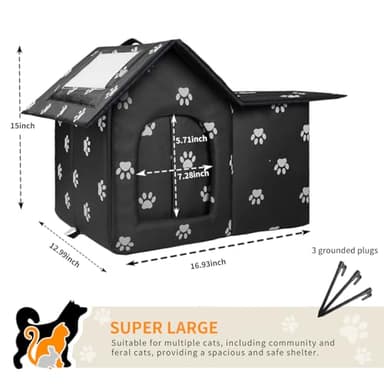 Large Cat Houses for Outdoor Cats, Weatherproof Outdoor House for Feral Cats, Collapsible Outside Cat House with Windproof Door, DIY Cardboard and Soft Mat, Warm Stable Stray Cats Shelter in Winter - Image 3