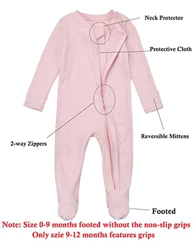Aablexema Baby Footie Pajamas with Mittens - 3Pcs Infant Footed Sleeper Cotton Sleepwear Outfits(Grey Khaki/Dot/Pink, 0-3M) - Image 2