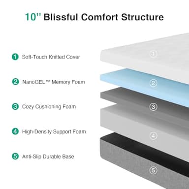 Novilla Queen Size Mattress, 10 Inch Memory Foam Mattress Queen in a Box with Comfort Foam for Contour Support & Motion Isolation & Edge Support, CertiPUR-US Certified - Image 3