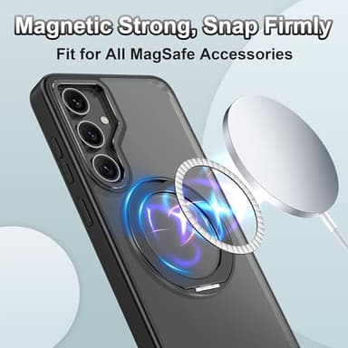Rancase Compatible with Galaxy S24 FE Case with Stand,Fit for MagSafe,360°Rotatable Ring Designed,Translucent Matte Texture Protective Military Grade Shockproof Case,Black - Image 3