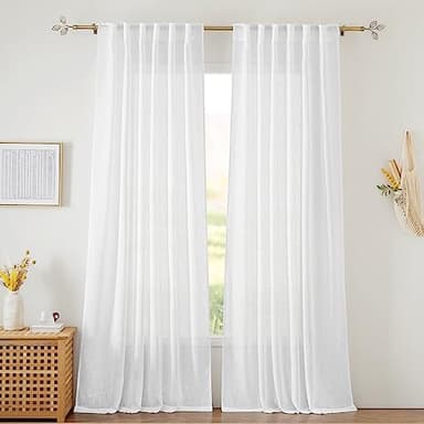 RYB HOME White Curtains Sheer - Linen Texture Sheer Window Covering, Light & Airy Translucent Panels for Bedroom Living Room Patio Glass Door, 52 inch Width x 95 inch Length, Set of 2 - Image 1