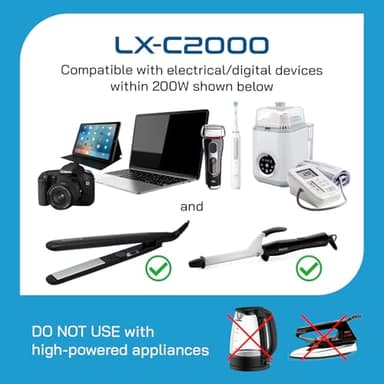 Ceptics 2000W Travel Voltage Converter for Hair Dryer & 200W Convert 220V to 110V for Curling Iron, Straightener, Chargers, Step Down World Power 4 USB Charging QC 3.0 SWadApt Type A, B, C, E/F, G, I - Image 8