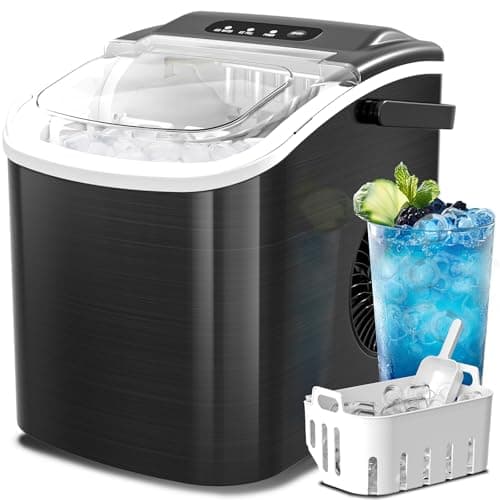 WAA Ice Makers Countertop, Portable Ice Maker Machine with Handle, Self-Cleaning with Basket and Scoop, 9 Bullet Ice Cubes in 6 Mins, 26lbs in 24Hrs for Home, Kitchen, Bar(Stainless Steel, Black) - Image 1