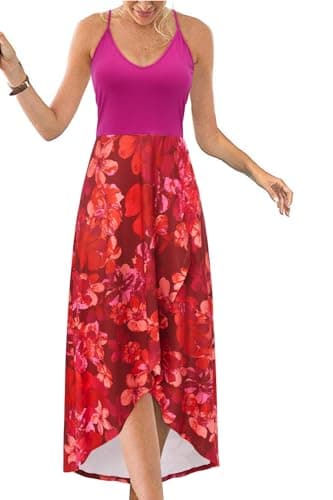 KILIG Women 2024 V Neck Sleeveless Casual Summer Sundresses Asymmetrical Patchwork Floral Maxi Dresses (Floral-Z26,Medium) - Image 1