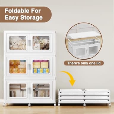 BROVIEW 300Gal Extra Large Storage Bins with Lid, 1200Qt Plastic Stackable Storage Bins with Wheels, Collapsible Closet Organizer and Storage Drawers, Storage Cabinets for Home, Office, 4 Pack, White - Image 7
