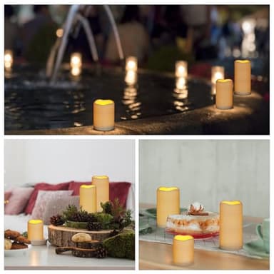 Artmarry Flameless Candles 4" 5" 6" Set of 3 Ivory Outdoor Indoor Pillars 3" Diameter Battery Operated Flickering Candles Include 10-Key Remote Timer Function 400+ Hours Requires 2 AA Batteries - Image 6