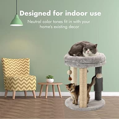 MECOOL 4in1 Small Cat Tree,Scratching Post with Tower Soft Bed, Sisal Carpet Jute Posts with Three Hanging Ball Toys and Massage Brush for Indoor Cats and Kittens - Image 5