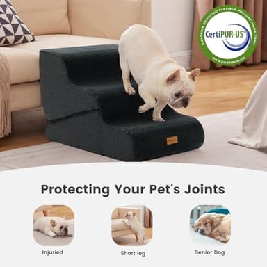 Gardner Pet Dog Stairs for Small Dogs 16.5" H, 2 in 1 Transformable 3-Step Pet Stairs and Dog Ramp for Couch (13-20 in), Black Adjustable Pet Steps with Non-Slip Waterproof Cover and CertiPUR-US Foam - Image 5