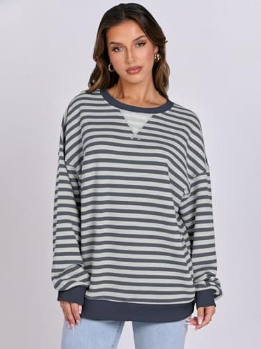 ANRABESS Women Striped Sweatshirts Oversized Crewneck Long Sleeve Shirts Y2K Pullover Top 2025 Fall Outfits Fashion Clothes Grey Blue X-Large - Image 7