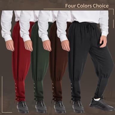 Mens Spring Summer Autumn Ankle Banded Pants Medieval Viking Navigator Trousers Renaissance Pants (Large, Black) - Image 6