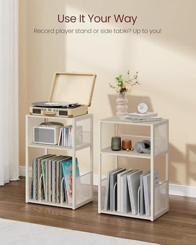 VASAGLE Record Player Stand, 3-Tier Side Table, Vinyl Record Storage up to 100 Albums, End Table for Living Room, Bedroom, Rustic White ULET275W01 - Image 6