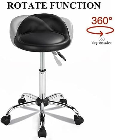 Yaheetech Height Adjustable Rolling Swivel Salon Stool Chair Hydraulic Ergonomic with Backrest Wheels for Tattoo Massage Facial Spa Manicure Dentist Clinic,Black - Image 3