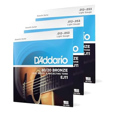 D'Addario Acoustic Guitar Strings, 80/20 Bronze, EJ11-3D, Light Gauge 12-53, 6-String Set, Pack of 3 - Image 1