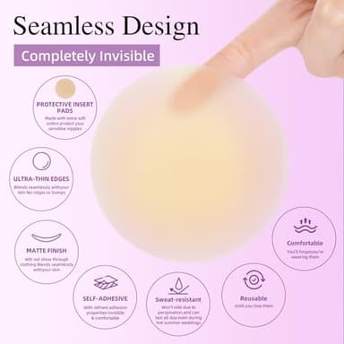 Herlight Nipple Covers for Women – Reusable Sticky, Adhesive Silicone Nipple Covers, Seamless Invisible Washable Design with Travel Box Nude - Image 2
