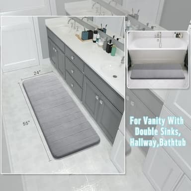 Yimobra Bathroom Runner 55"x24", Non Slip Memory Foam Bath Mat, Super Soft Water Absorbent Hallway Carpet, Machine Washable Rug for Vanity Tub Shower, Gray - Image 2