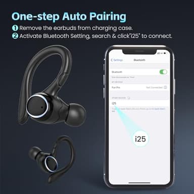 Catitru Wireless Earbuds Bluetooth 5.3 Headphones Stereo Ear Buds, ENC Noise Cancelling Mic,IPX7 Waterproof Earphones with Hook for Android iOS Smart Phone Laptop Computer Sports - Black - Image 5