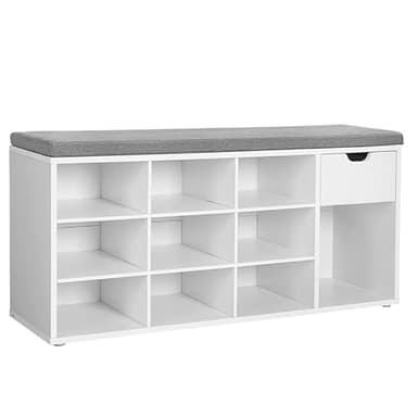VASAGLE Storage Bench, Entryway Bench with Cushion, Drawer and Open Compartments, Bench with Storage, for Living Room, Bedroom, Closet, White and Gray ULHS24WT - Image 1
