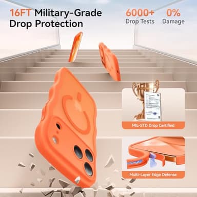 3 in 1 Magnetic for iPhone 17 Pro Max Case, Cute Wavy [Full Camera Protection][Fit for MagSafe] 1X Screen Protector+1X Wrist Strap, Anti-Slip Trendy Women Girly Case for iPhone 17 Pro Max 6.9", Orange - Image 6