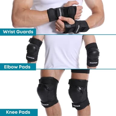 BODYPROX Knee Pads Elbow Pads Wrist Guards Set for Skateboarding, Roller Derby, BMX Ride, and Inline Skating (Large) - Image 3
