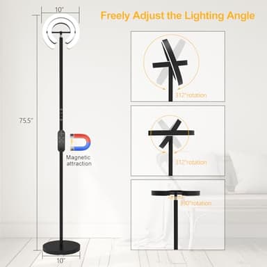 EPABINA Floor Lamp for Living Room, 75.5 Inch Tall Standing Lamp for Bedroom with 2 312° Rotatable Ring Lights, 36W Bright Stepless Dimmable LED Floor Light with Remote Control for Office Dining Room - Image 2