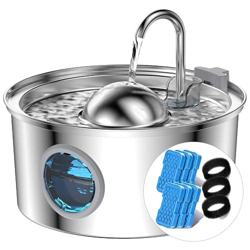 AONBOY Cat Water Fountain with Water Level Window, 108oz/3.2L Cat Fountain Stainless Steel, 6Filters + 3Sponge Filters, Faucet Shape Dog Water Fountain, Double Noise Reduction Design, Multi Filtration - Image 1