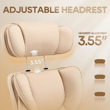 COLAMY Office Chair with Retractable Footrest, Ergonomic High Back Design Executive Computer Desk Chair with Removable Lumbar Pillow, 90-135°Reclining, Thick Bonded Leather for Home Office Work, Khaki - Image 8