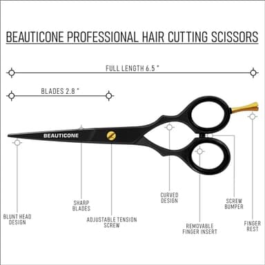 BEAUTICONE Hair Cutting Scissors | 6.5 Inch Professional Stainless Steel Barber Shears | Hairdressing Scissors | Smooth & Sharp Edge Blades - for Men/Women (Fix Screw Cutting Black) - Image 3