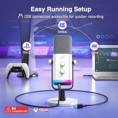 FIFINE XLR/USB Gaming Microphone for Streaming Podcasting, PC Computer RGB Mic, with Gain Knob, Mute Button, Monitoring Jack, Gamer Mic for Recording Video Creation-AmpliGame AM8 White - Image 3