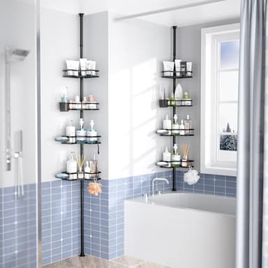 Aitatty Corner Shower Caddy Tension Pole: 4tier adjustable Rustproof Bathroom Organizer Shelves - Bathtub shampoo rack 43.5-120 inch - Image 2