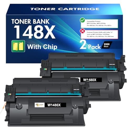 148X Black High Yield Toner Cartridge 148A Compatible Replacement for HP 148X Toner Cartridge for HP Laserjet Pro 4001n 4001dw 4001dn MFP 4101fdw 4101fdn Printer W1480X W1480A Ink with Chip 2Pack - Image 1