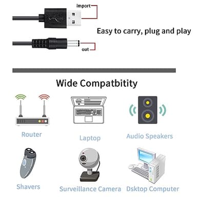 USB to DC 5V Power Cord, Universal USB to DC 5.5x2.1mm Plug Power Charging Cable with 10 Connectors for Router, Mini Fan, Speaker, Camera, Smart Phone and More 5V Devices - Image 4