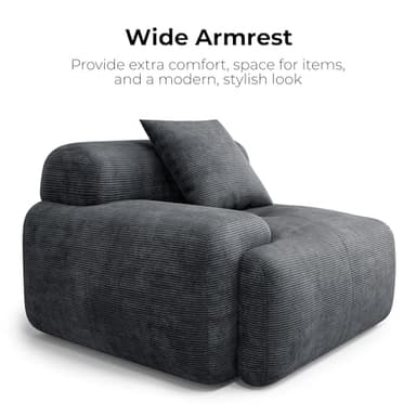 LIKIMIO 118" Modern L-Shaped Modular Sectional Sofa for Living Room, Corduroy Upholstery Dark Grey-Blue, Oversized 3-Seater Couch with Deep Seat and Movable Ottoman – No Assembly - Image 5