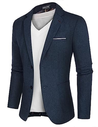 Mens Casual Sport Coats Two Button Suit Jacket with Pockets Lightweight Sport Coat Blazer Navy - Image 7