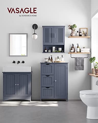 VASAGLE Bathroom Floor Storage Cabinet, Freestanding Bathroom Storage Unit with 3 Drawers, 1 Adjustable Shelf, 11.8 x 23.6 x 31.5 Inches, Slate Gray UBBC049G01 - Image 5
