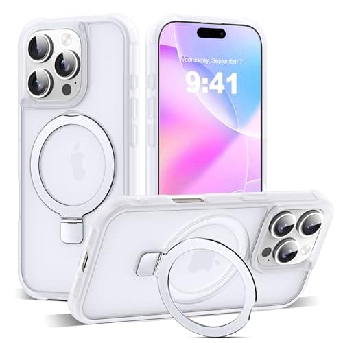 SKYLMW Compatible with iPhone 16 Pro Case with Invisible Magnetic O-Ring Stand Military-Grade Phone Case for iPhone 16 Pro 6.3" [Compatible with Mag-Safe][Great Grip Feeling],Translucent - Image 1