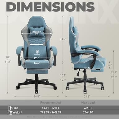 Dowinx Gaming Chair Fabric with Pocket Spring Cushion, Massage Game Chair Cloth with Headrest, Ergonomic Computer Chair with Footrest 290LBS, Blue and Grey - Image 3