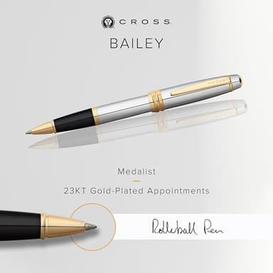 Cross Bailey Refillable Rollerball Pen Presented in a Premium Gift Box - Medium Point, Black Ink, Medalist - Image 2
